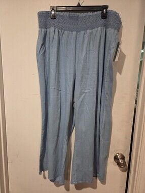 Cato Light Blue Smocked Waist Wide Leg Pants Size 18/20 NWT